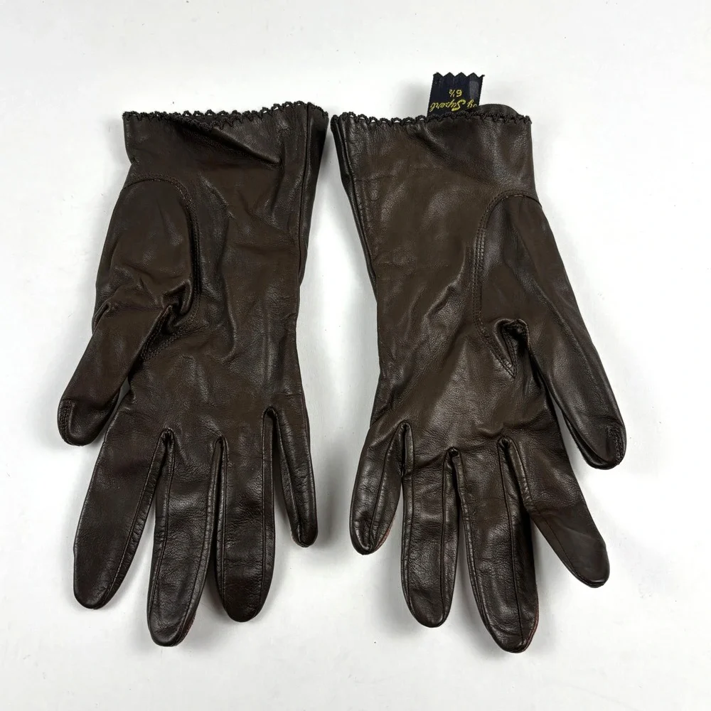 Gloves by Superb Leather Gloves Women 6.5/7 Brown Vintage Stitched Trim